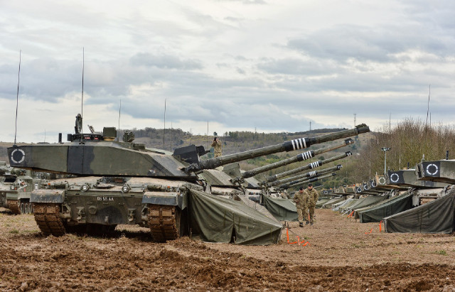 British Army - Challenger 2 tanks on Salisbury Plain Training Area during Exercise Tractable 9